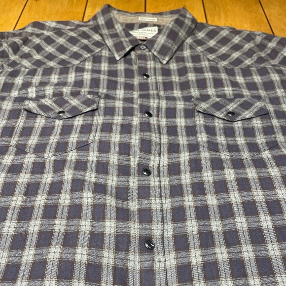 Cody James Regular Fit Flannel Pearl Snap Shirt 4XL Gray/Navy Plaid Long Sleeve - Picture 1 of 16